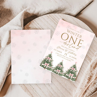 Rosa Winter Onederland-Schneeflocke 1. Geburtstag Einladung