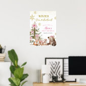 Rosa Winter-Onederland-Wald-Willkommensschild Poster (Heimbüro)
