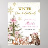 Rosa Winter-Onederland-Wald-Willkommensschild Poster (Vorne)