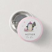 Rosa Winter-Pinguin-Mutter-To-Be-Baby-Party  Button (Vorne & Hinten)