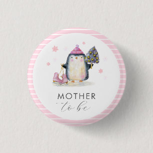 Rosa Winter-Pinguin-Mutter-To-Be-Baby-Party  Button