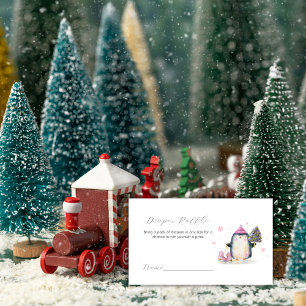 Rosa Winter-Pinguin-Windel-Raffle-Baby-Party Begleitkarte