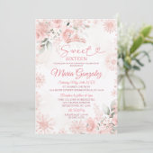Rosa Winter Rose Gold Blumensaft 16 Geburtstag Einladung (Stehend Vorderseite)