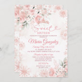 Rosa Winter Rose Gold Blumensaft 16 Geburtstag Einladung (Vorne/Hinten)