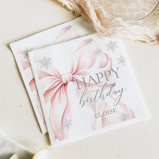 Rosa Winter Silber Glitter Geburtstag Serviette