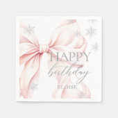 Rosa Winter Silber Glitter Geburtstag Serviette (Vorderseite)