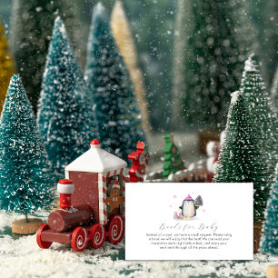 Rosa Winter Skate Pinguin Bücher für Baby Shower Begleitkarte