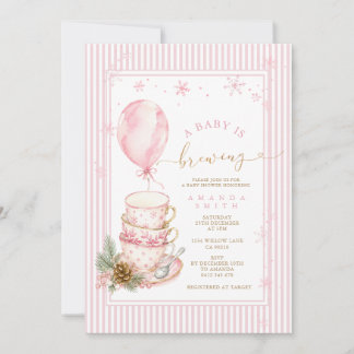 Rosa Winter-Teeparty-Streifen-Baby-Shower Einladung