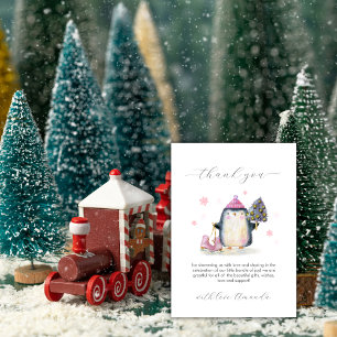 Rosa Winter-Wald-Pinguin-Baby-Party Dankeskarte