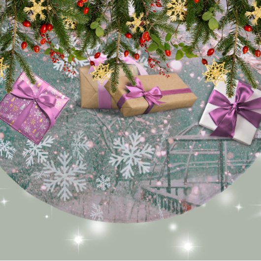 Rosa Winter Weihnachtslandschaft  Fleece Weihnachtsbaumdecke