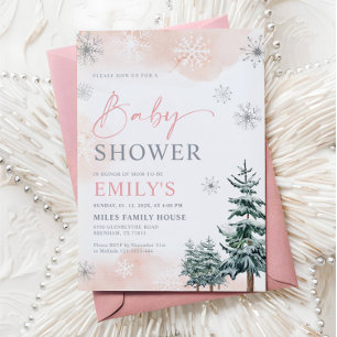 Rosa Winter Wonderland Baby Girl Shower Einladung