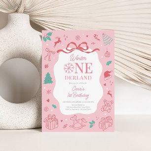 Rosa Winter Wonderland Erstes Geburtstagsfest  Einladung