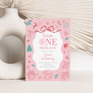 Rosa Winter Wonderland Erstes Geburtstagsfest Einladung
