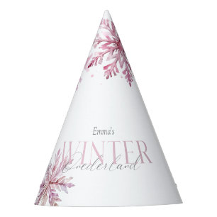 Rosa Winter Wonderland-Schneeflocke zum ersten Geb Partyhütchen