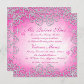 Rosa Winter Wonderland Snowflake Quinceanera Einladung (Vorne/Hinten)