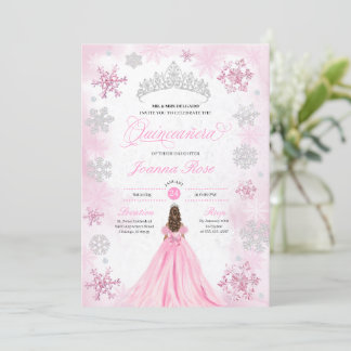 Rosa Winter Wonderland Snowflake Quinceanera Einladung