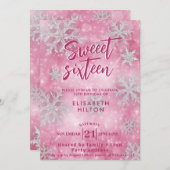 Rosa Winter Wunderland Schneeflocken Kleid süß 16 Einladung (Vorne/Hinten)