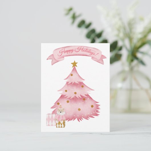 Rosa Winterferien Kinder Feiertagskarte (Stehend Vorderseite)