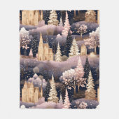 Rosa Winterhirsch Fantasy-Schloss-Landschaft (3) Fleecedecke (Vorderseite)