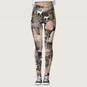 Rosa Winterhirsch Fantasy-Schloss-Landschaft (3) Leggings