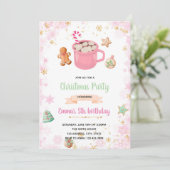 Rosa Winterkekse und Kakao laden ein Einladung (Stehend Vorderseite)