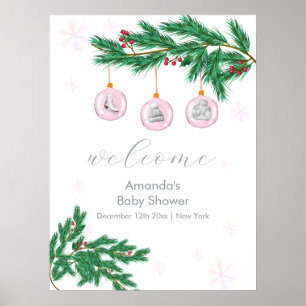 Rosa Winterkleidung Ornamente Baby Shower Willkomm Poster