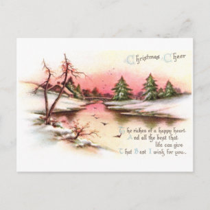 Rosa Winterlandschaft im Sonnenuntergang Vintage W Feiertagspostkarte