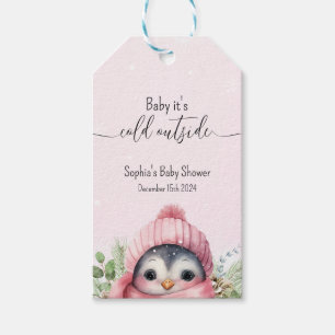 Rosa Winterschnee Pinguin Babydusche Geschenkanhänger