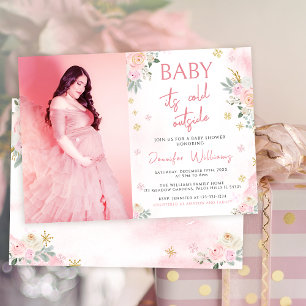 Rosa Winterschneeflocke Babydusche Foto Einladung