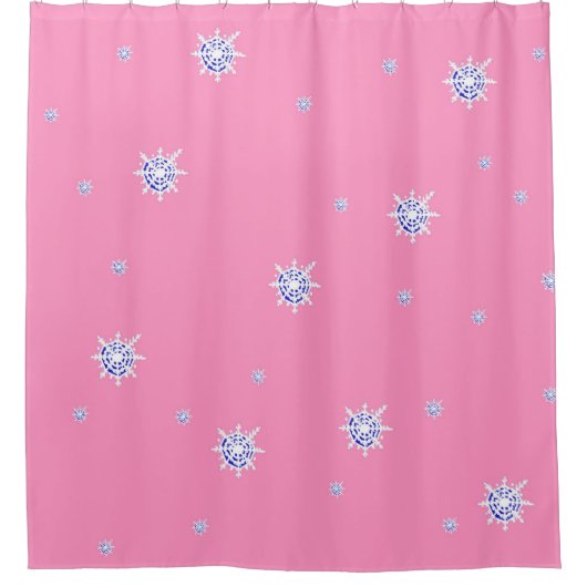 Rosa Winterschneeflocken Duschvorhang (Vorderseite)