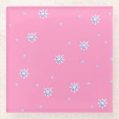 Rosa Winterschneeflocken Glasuntersetzer (Vorderseite)