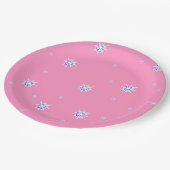 Rosa Winterschneeflocken Pappteller (Schrägansicht)