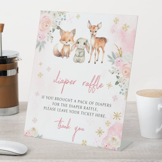 Rosa Wintertiere Baby Dusche Windel Gewinnspiel Pl Sockelschild (In Situ)