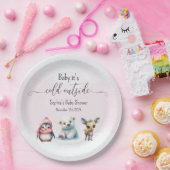 Rosa Wintertiere kalt Außendusche Pappteller (Party)