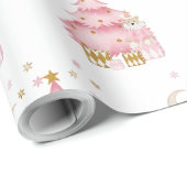 Rosa Winterurlaub Süßwarenbär Geschenkpapier (Rolleneckpunkt)