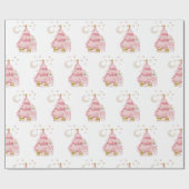 Rosa Winterurlaub Süßwarenbär Geschenkpapier (Flach)