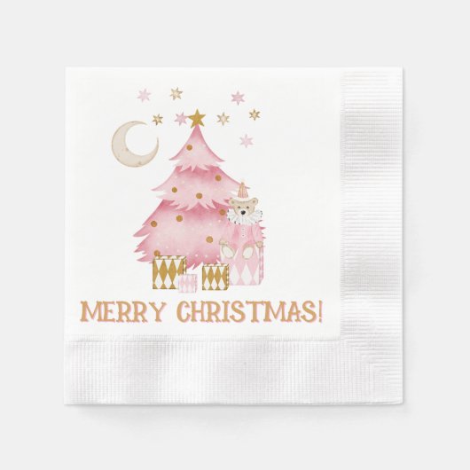 Rosa Winterurlaub Süßwarenbär Serviette (Vorderseite)