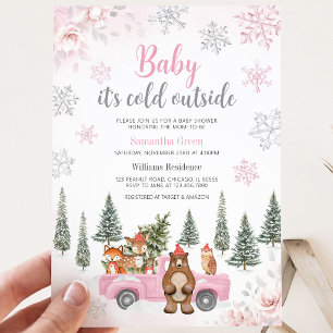 Rosa Winterwald-Baby-Einladung Einladung