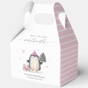 Rosa Winterwald Skate Pinguin Baby Shower Geschenkschachtel