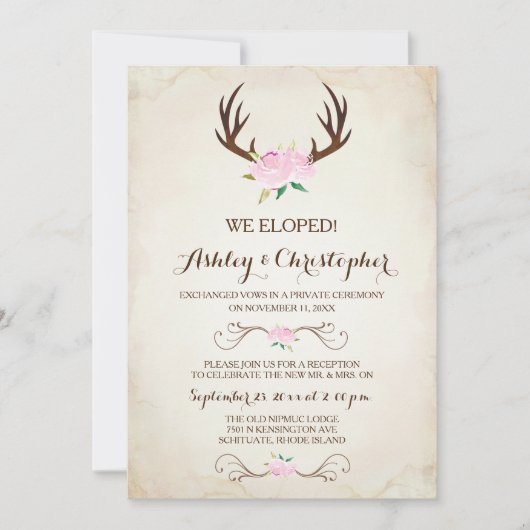 Rosa Wir Got Verheiratete Einladung rustikale Hirs (Vorderseite)