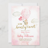 Rosa Wir können frühes Abwarten Kinderdusche Einladung (Vorderseite)