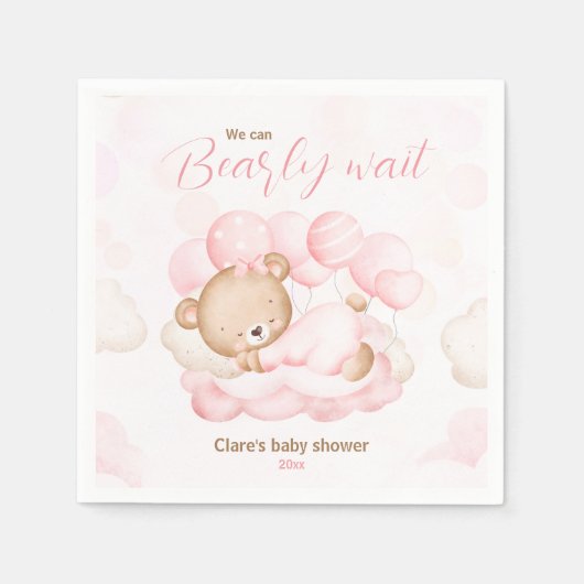 Rosa Wir können frühzeitig abwarten Babydusche Nap Serviette (Vorderseite)