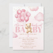 Rosa wir können warten Teddy Bären Mädchen Dusche Einladung (Vorderseite)