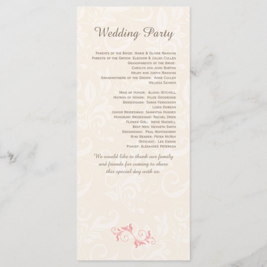 Rosa Wirbel auf dem Programm für Hochzeitsfeiern m (Rückseite)