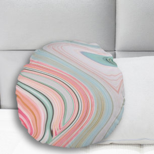 Rosa Wirbel aus Rosa Korallenminze, grüner Regenbo Rundes Kissen