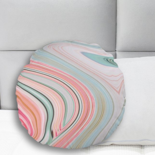 Rosa Wirbel aus Rosa Korallenminze, grüner Regenbo Rundes Kissen (Von Creator hochgeladen)