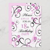 Rosa Wirbel Einladung zur Geburtstagsparty-Card (Vorne/Hinten)