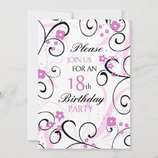 Rosa Wirbel Einladung zur Geburtstagsparty-Card