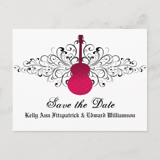 Rosa Wirbel Gitarre Save the Date Postkarte (Vorderseite)