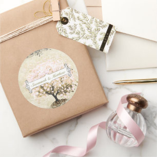 Rosa Wirbel Herzblatt Baum Hochzeitssiegel Runder Aufkleber
